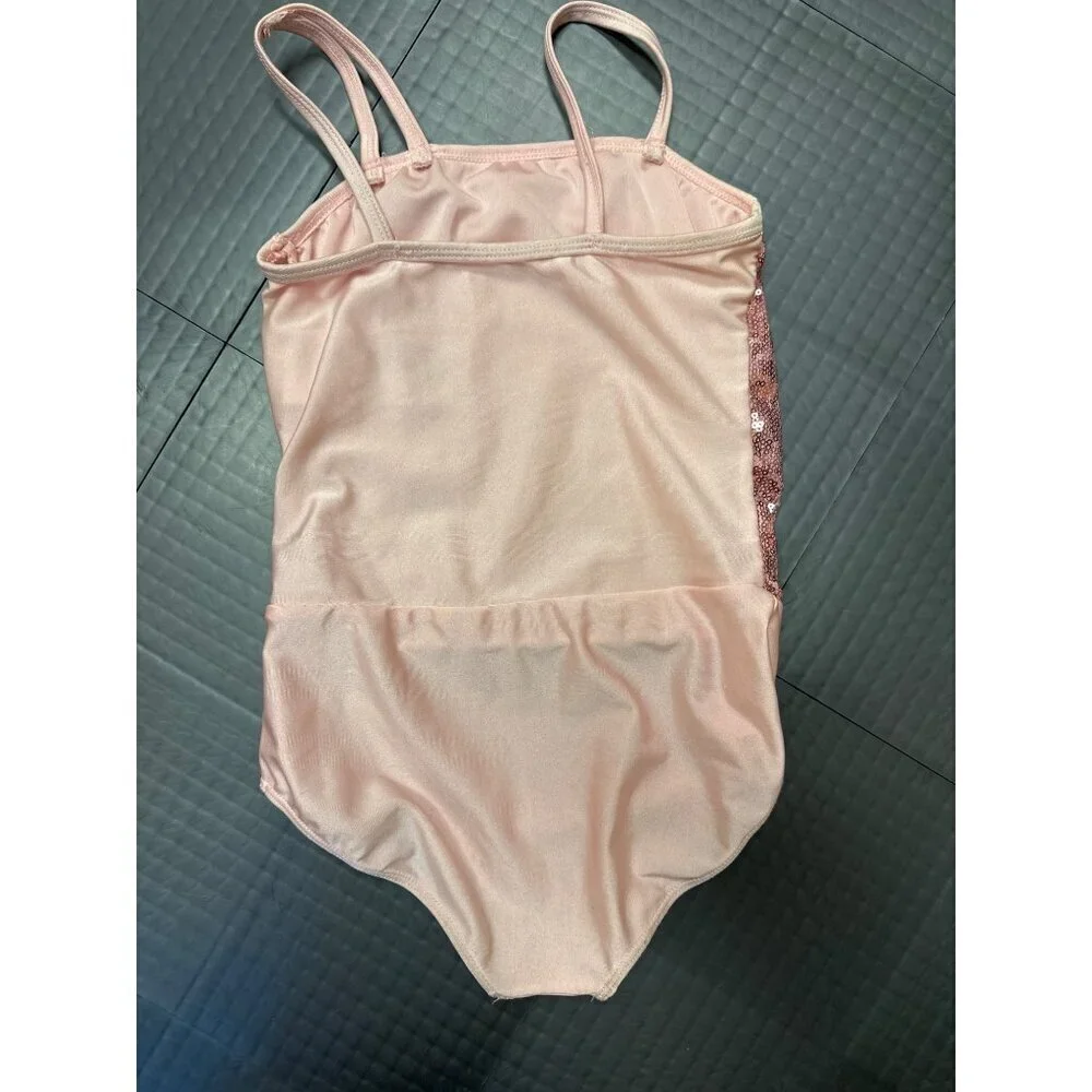 REVOLUTION DANCEWEAR GIRLS MC MEDIUM PINK SEQUIN DANCE COSTUME LEOTARD